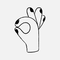 Okay sign hand gesture, black and white psd doodle
