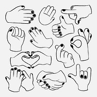 Cartoon hands sticker, cute doodle clip art vector set