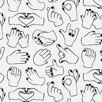 Hand sign background, doodle pattern in black and white vector