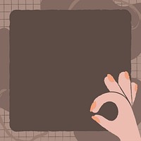 Brown doodle frame background, ok hand gesture psd