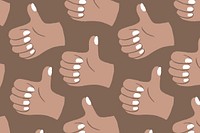 Thumbs up background, hand doodle pattern in brown vector