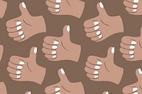 Thumbs up background, hand doodle pattern in brown psd