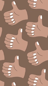 Thumbs up phone wallpaper, hand doodle pattern in brown vector