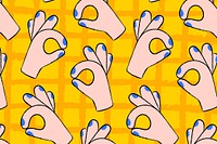 Cute ok hand background, gesture pattern in doodle design psd