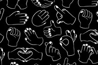 Hand sign background, doodle pattern in black and white psd