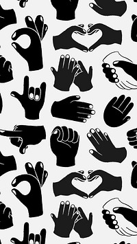 Hand doodle pattern iPhone wallpaper, cute gesture in black and white psd