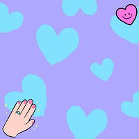 Heart pattern background, blue border with cute doodle vector