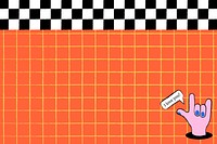 Grid pattern background, orange funky design with hand doodle psd