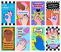 Colorful funky Instagram story template, cute hand doodle vector set