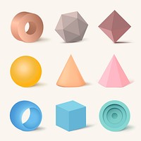 3D rendered geometrical shapes, pastel elements minimalist vector set