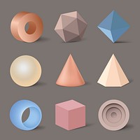 3D rendered geometrical shapes, pastel elements minimalist vector set