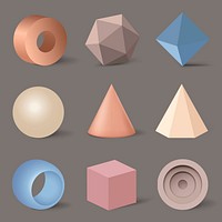 3D rendered geometrical shapes, pastel elements minimalist psd set