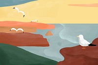 Colorful seaside watercolor shore background psd