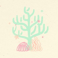 Coral reef clipart, marine life graphic in pastel colors