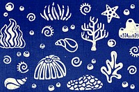 Blue coral background, cute ocean & marine life illustration psd