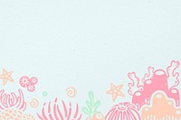 Aesthetic background, marine life border in pastel