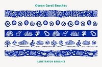 Ocean coral pattern brush, blue border vector set, compatible with AI