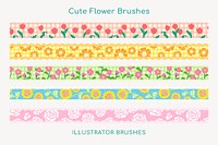 Cute floral pattern brushes vector, colorful design, compatible with AI