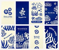 Ocean story template, blue marine design vector set in blue