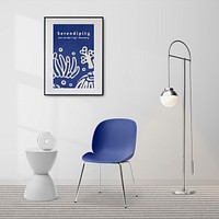 Picture frame mockup, blue marine creature, living room psd design