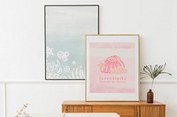 Picture frame mockups, pastel marine creature, psd design