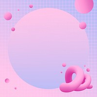 Aesthetic pink frame background, colorful grid pattern with 3D shapes vector