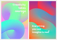 3D aesthetic poster template, gradient fluid design with inspirational quote psd dual set