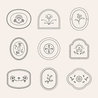 Aesthetic flower logo element, botanical simple black graphic design set psd