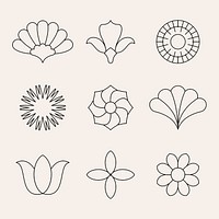 Simple flower stickers, aesthetic botanical collage element set psd