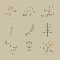 Aesthetic botanical element, simple leaf design set psd