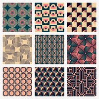 Retro geometric pattern set, abstract backgrounds psd