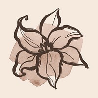 Wedding card sticker, aesthetic flower collage element, minimal line drawing on pastel brushstroke vector
