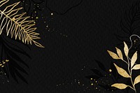 Abstract black background, gold leaf line art illustration 