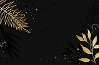 Abstract black background, gold leaf line art illustration psd