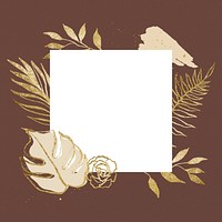 Leaf frame, gold botanical line art illustration for bullet journal