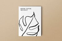 Book cover mockup, simple white design with leaf line art illustration psd