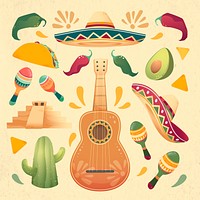 Cute Mexican tradition doodles stickers set vector