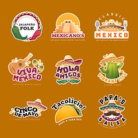 Mexican business logo templates, doodle set psd