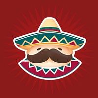 Mexican character doodle sticker, cute design psd