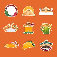 Colorful Mexican doodle badges set vector