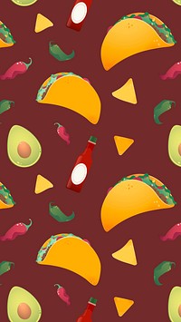 Taco pattern phone wallpaper, Mexican food doodle HD background