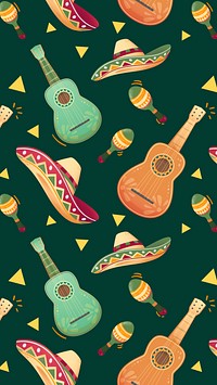 Mexican guitar pattern iPhone wallpaper, tradition instrument illustration HD background