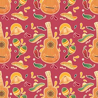 Mexican guitar seamless pattern background vector