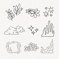 Abstract nature, doodle design collage element set psd