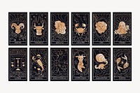 Aesthetic horoscope mobile phone wallpaper graphic set psd