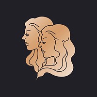 Gemini zodiac doodle design, gold collage element vector