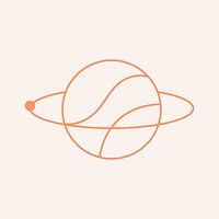 Simple Saturn sticker, celestial line art style for planner decoration psd