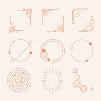 Pastel celestial frame stickers, simple sky element for planner set psd