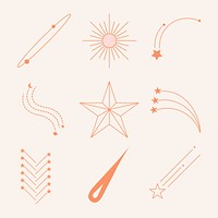 Abstract star frames set, celestial pastel line art design vector