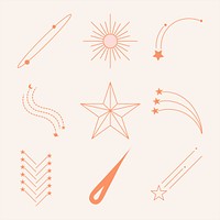 Pastel stars set, celestial line art design psd